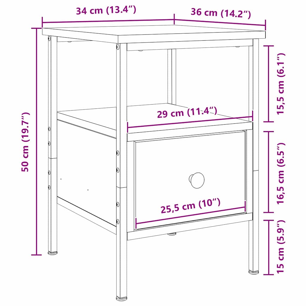 Bedside cabinet with drawer Black oak 34 x 36 x 50 cm