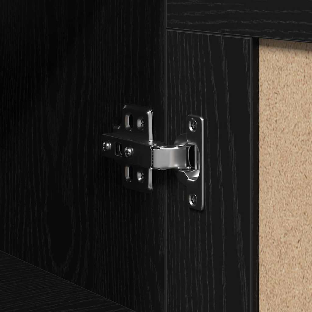 Juodas Ąžuolo Sieninis Kabinetas 69,5x34x90 cm Iš Inžinerinės Medienos