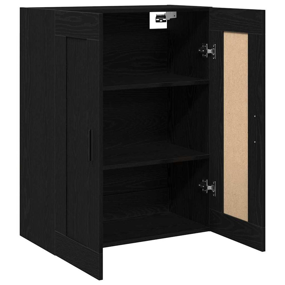 Juodas Ąžuolo Sieninis Kabinetas 69,5x34x90 cm Iš Inžinerinės Medienos