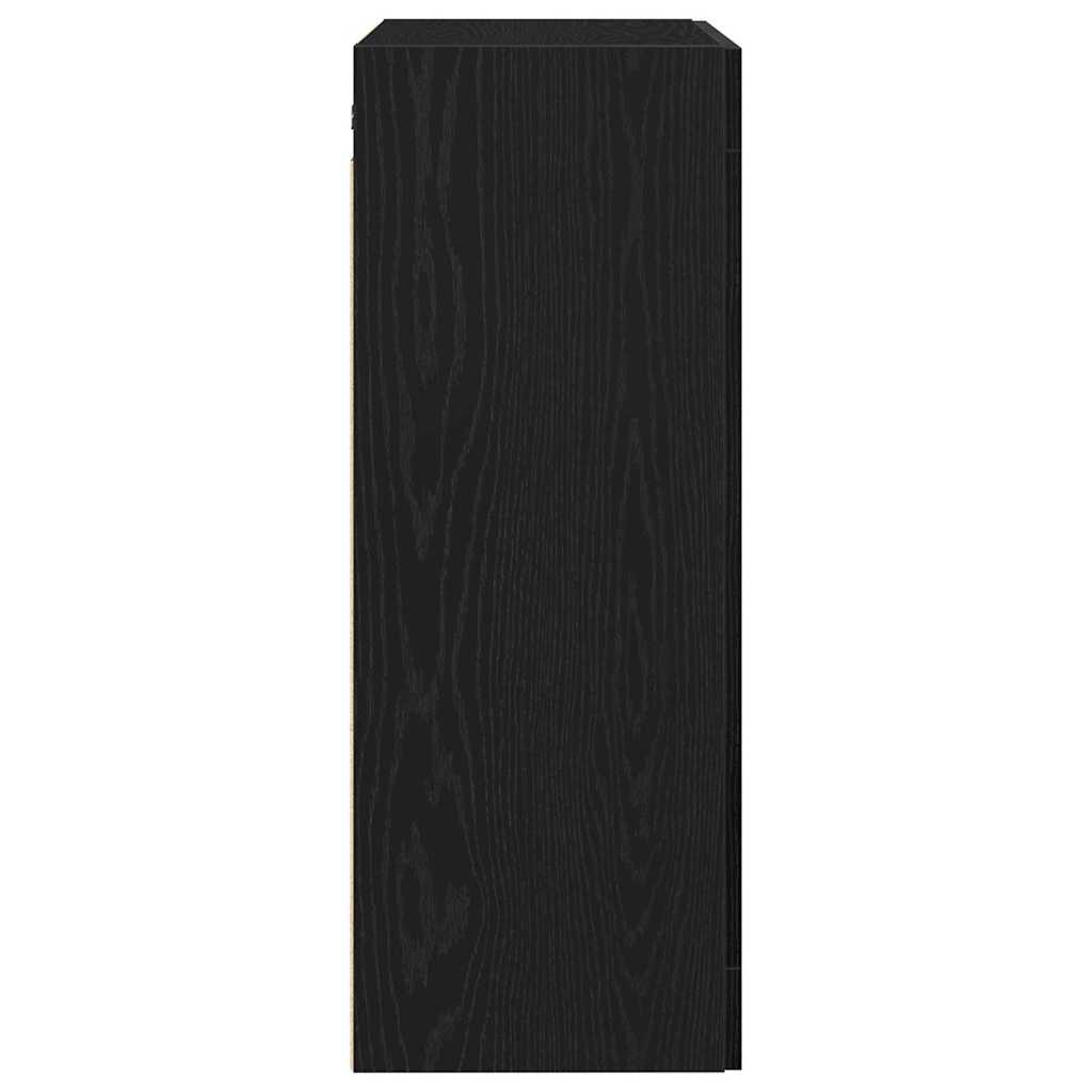 Juodas Ąžuolo Sieninis Kabinetas 69,5x34x90 cm Iš Inžinerinės Medienos