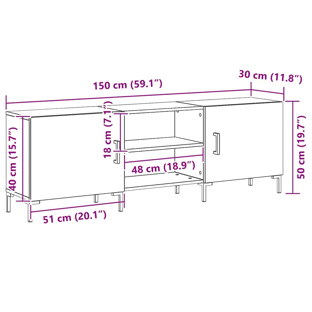 TV cabinet black oak 150 x 30 x 50 cm