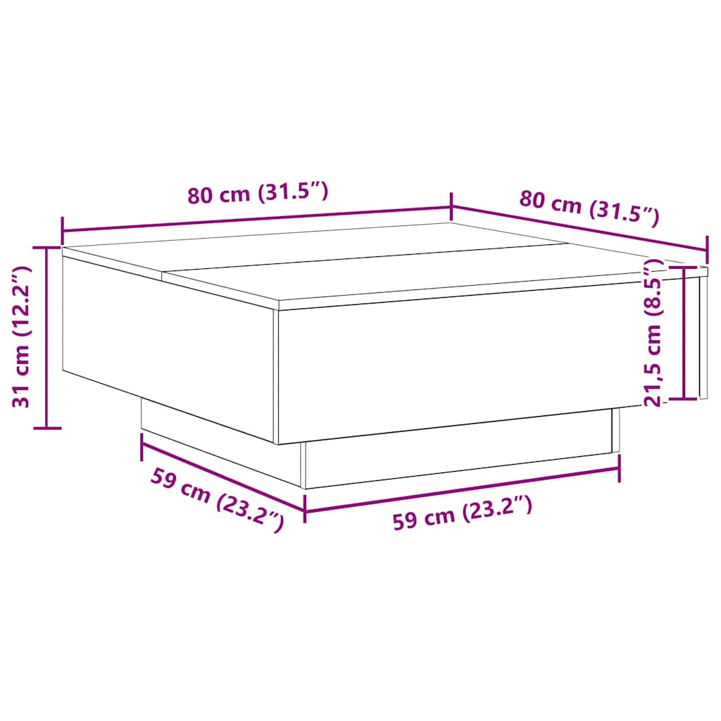 Coffee table Black oak 80 x 80 x 31 cm