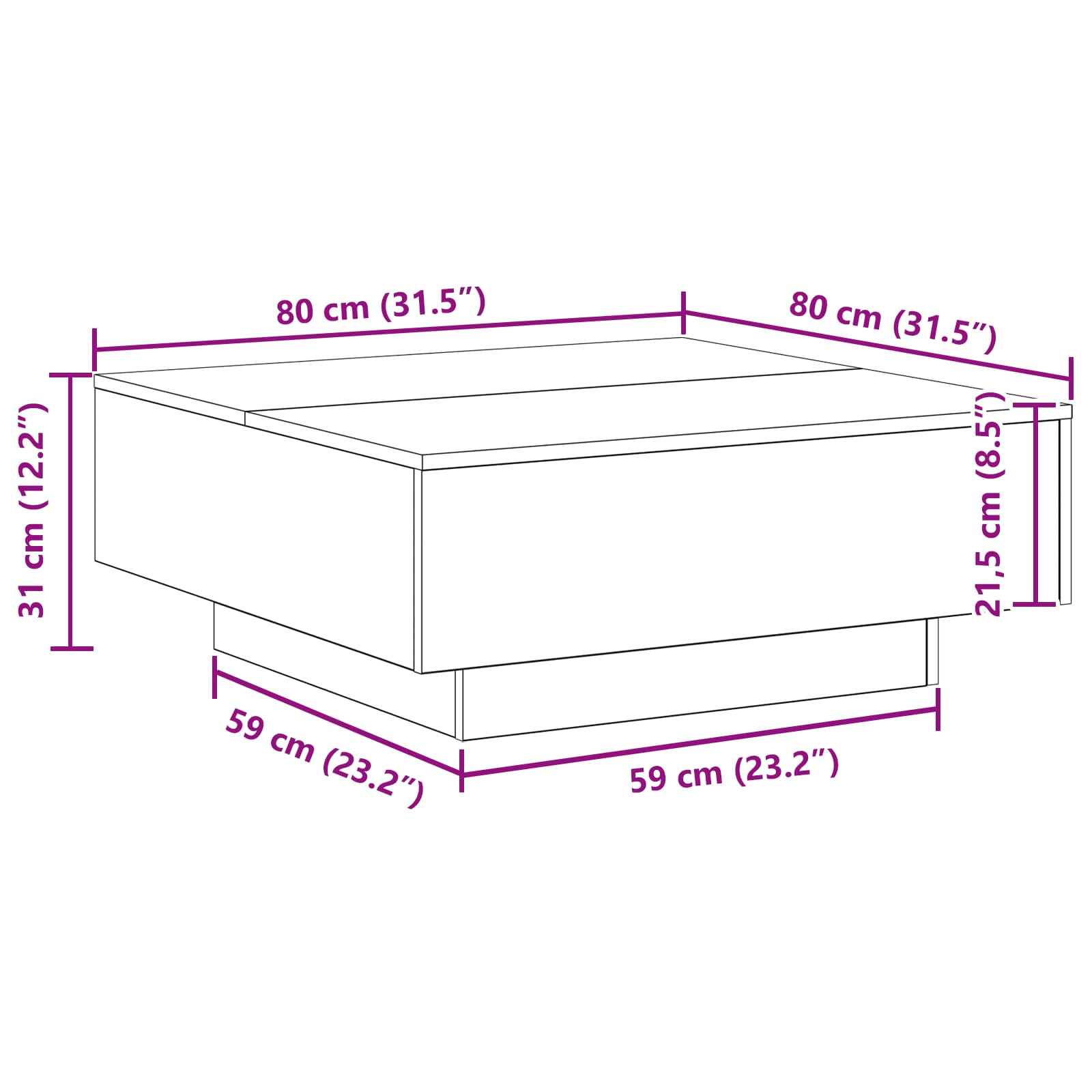 Galda virsma Sena koksne un zila 80 x 80 x 31 cm