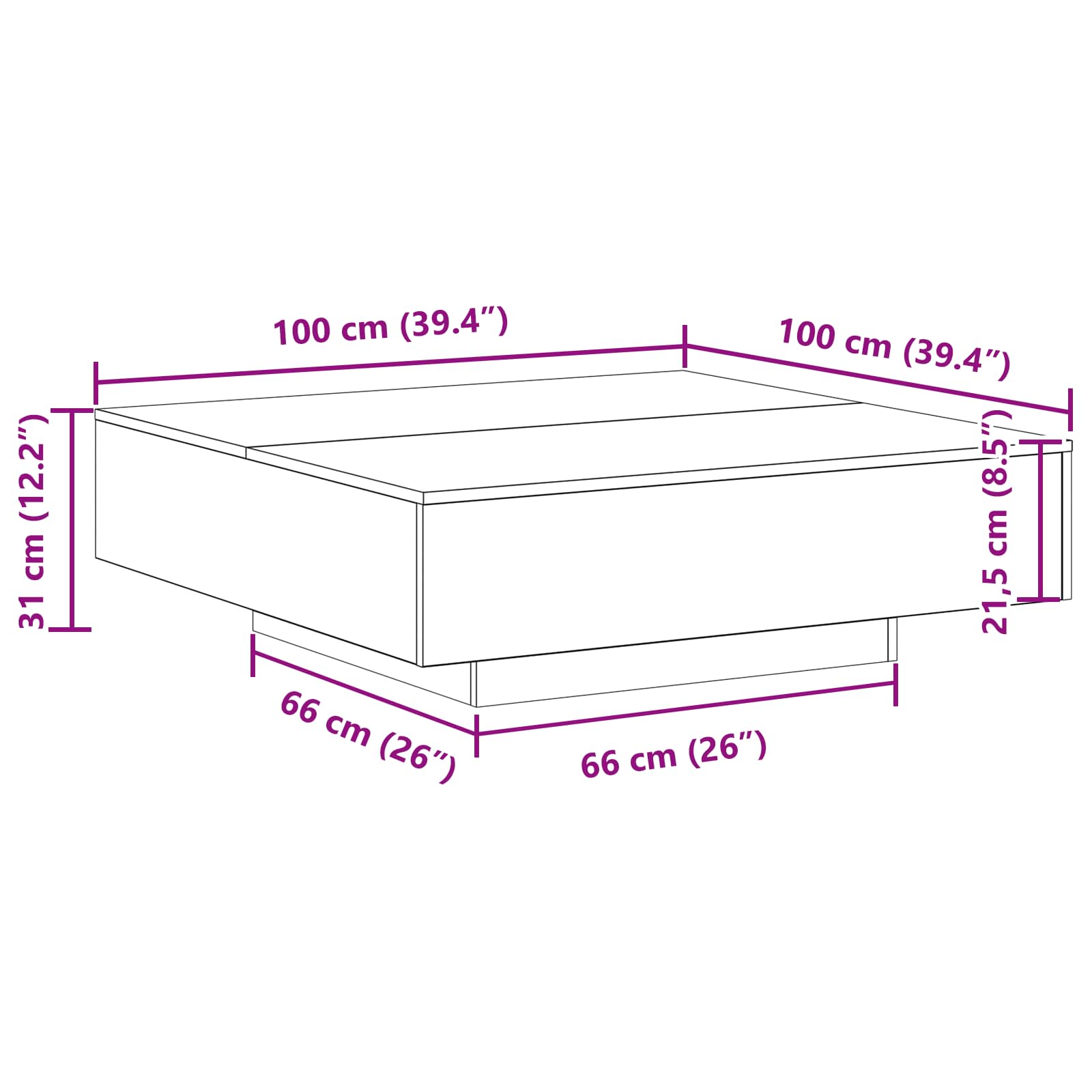 Coffee table Black oak 100 x 100 x 31 cm