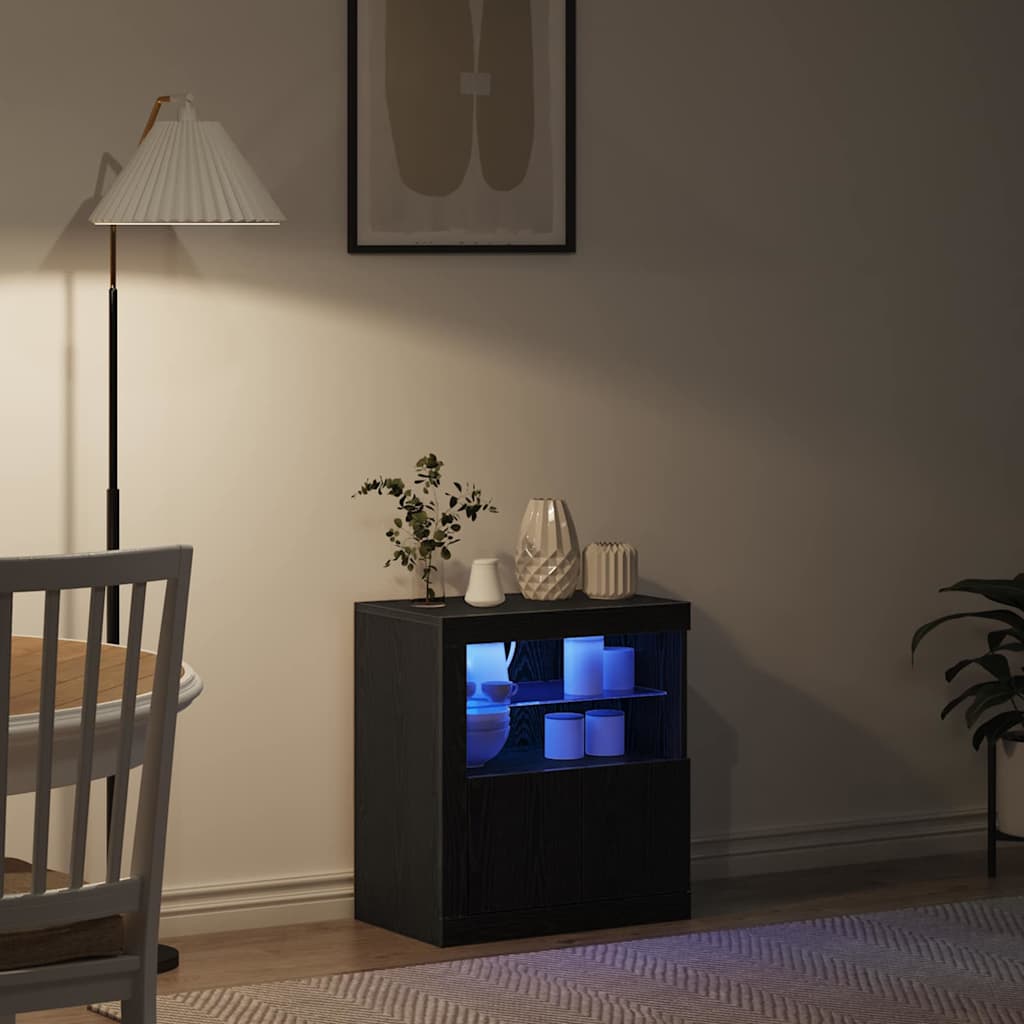 LED bufete melna 60,5 x 37 x 67 cm Inženierijas koks