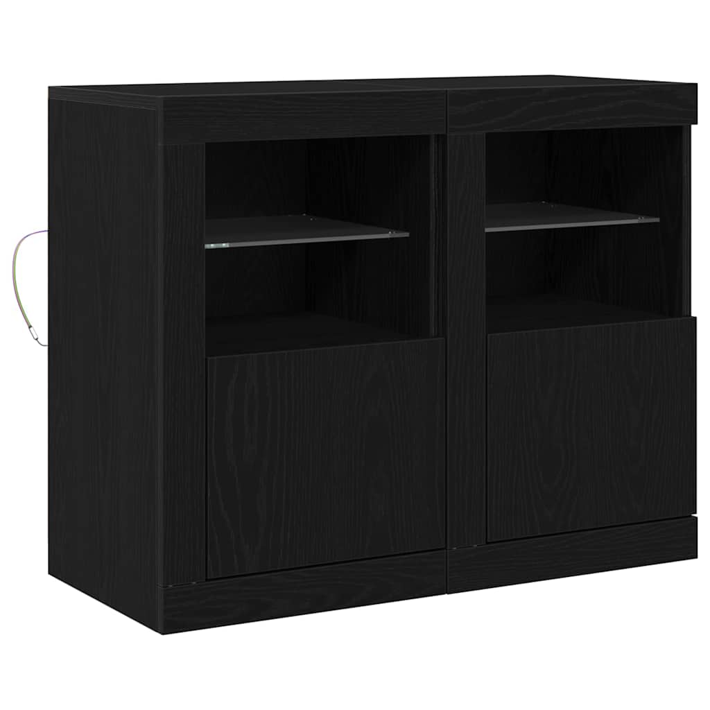 LED bufete, 2 gab., melns ozolkoks, 41 x 37 x 67 cm