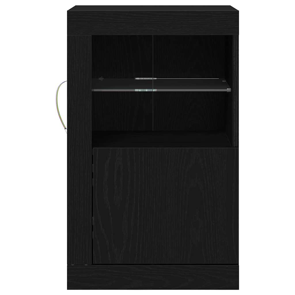 LED bufete, 2 gab., melns ozolkoks, 41 x 37 x 67 cm