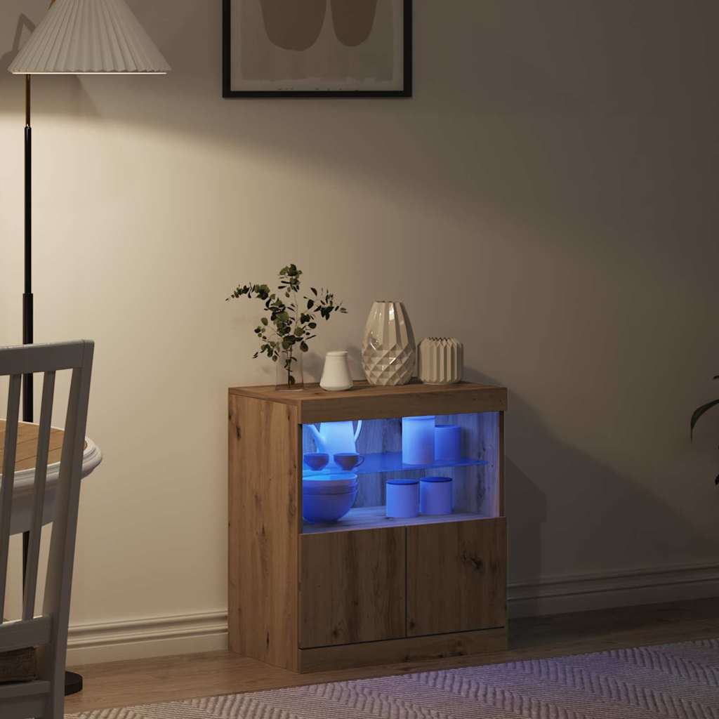 LED bufete brūna 60,5 x 37 x 67 cm apstrādāta koksne