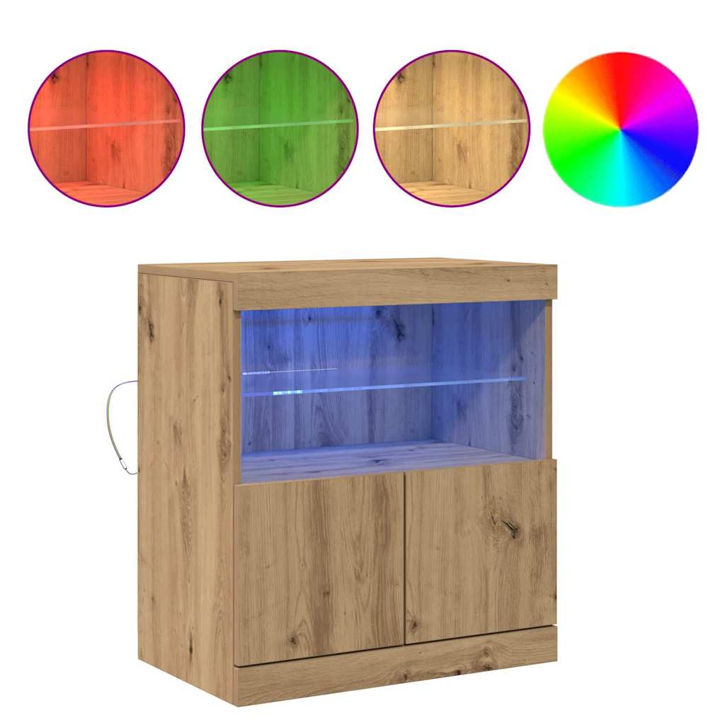 LED bufete brūna 60,5 x 37 x 67 cm apstrādāta koksne
