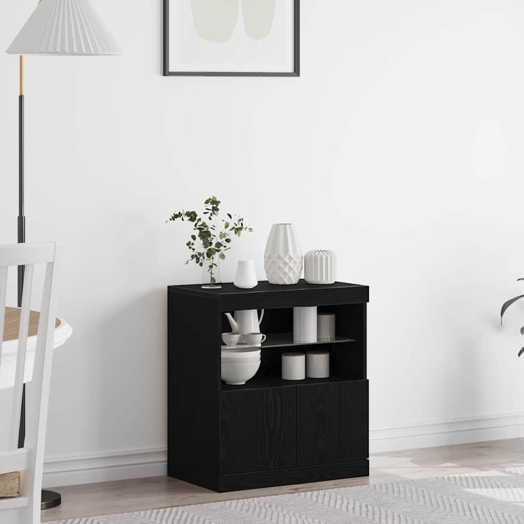 LED Bufetas Juoda 60,5 x 37 x 67 cm Apdirbta mediena