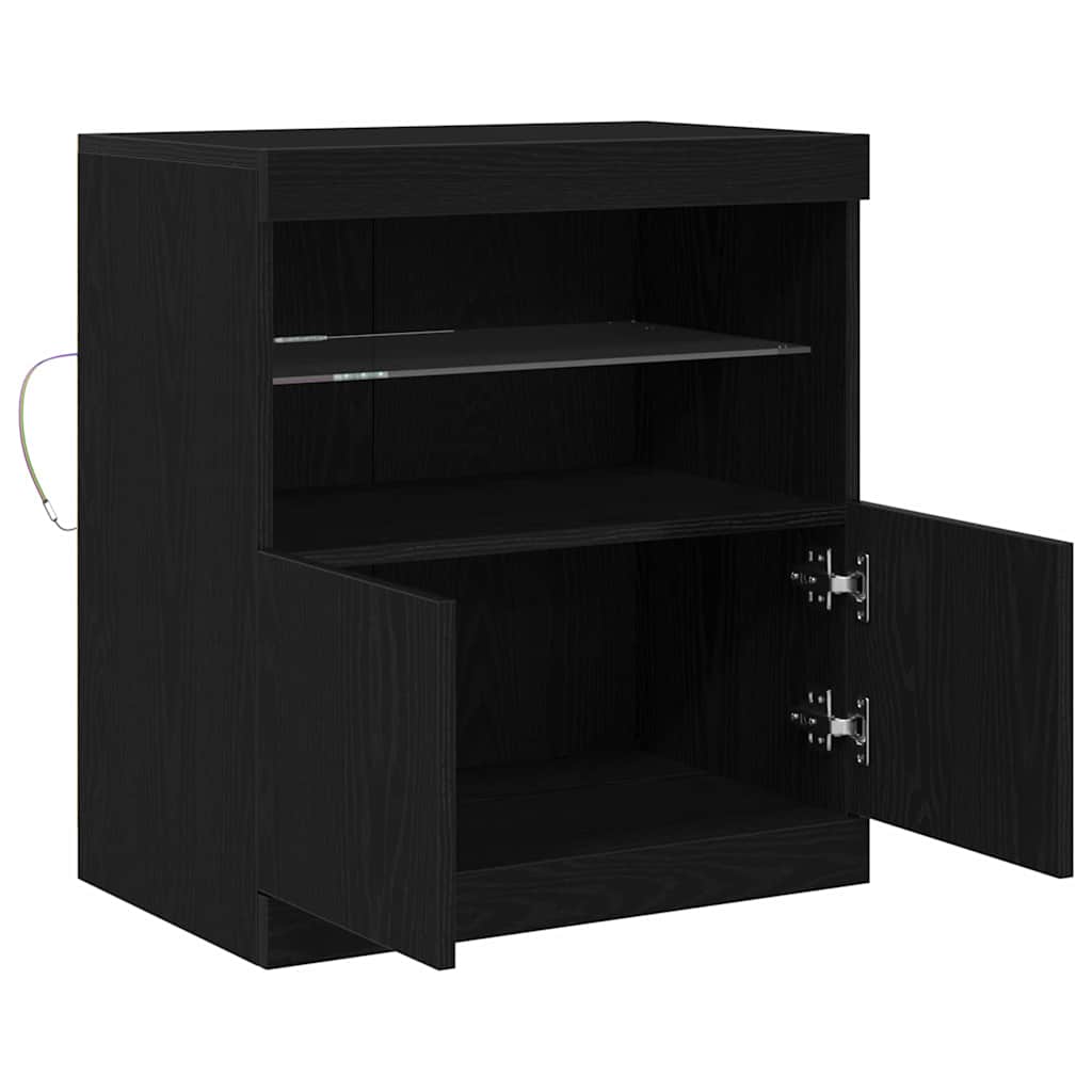 LED Bufetas Juoda 60,5 x 37 x 67 cm Apdirbta mediena