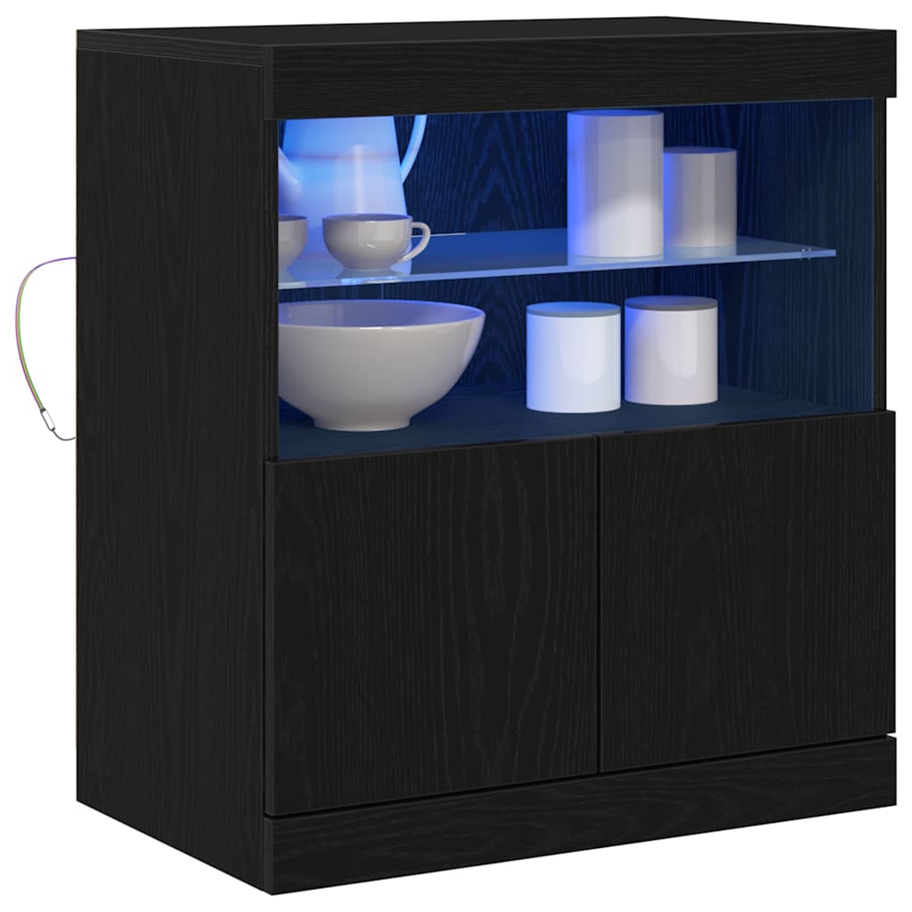 LED Bufetas Juoda 60,5 x 37 x 67 cm Apdirbta mediena