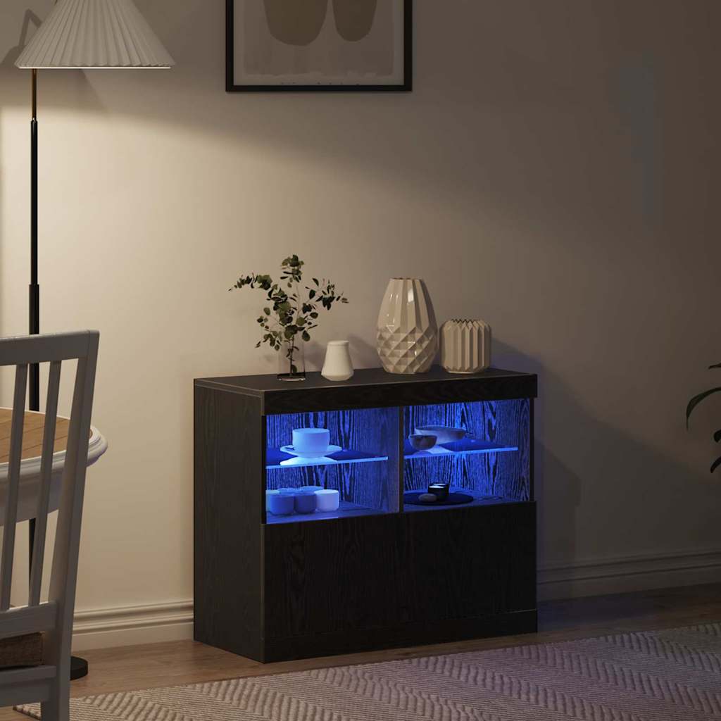 LED bufete melna 81 x 37 x 66,5 cm inženierijas koks