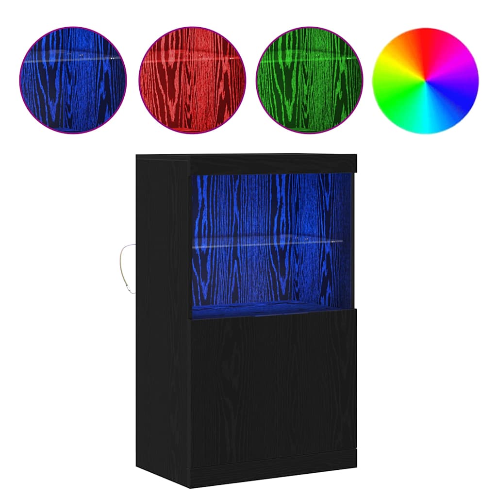 LED Bufetas Juoda 60 x 37 x 100 cm Apdirbta mediena