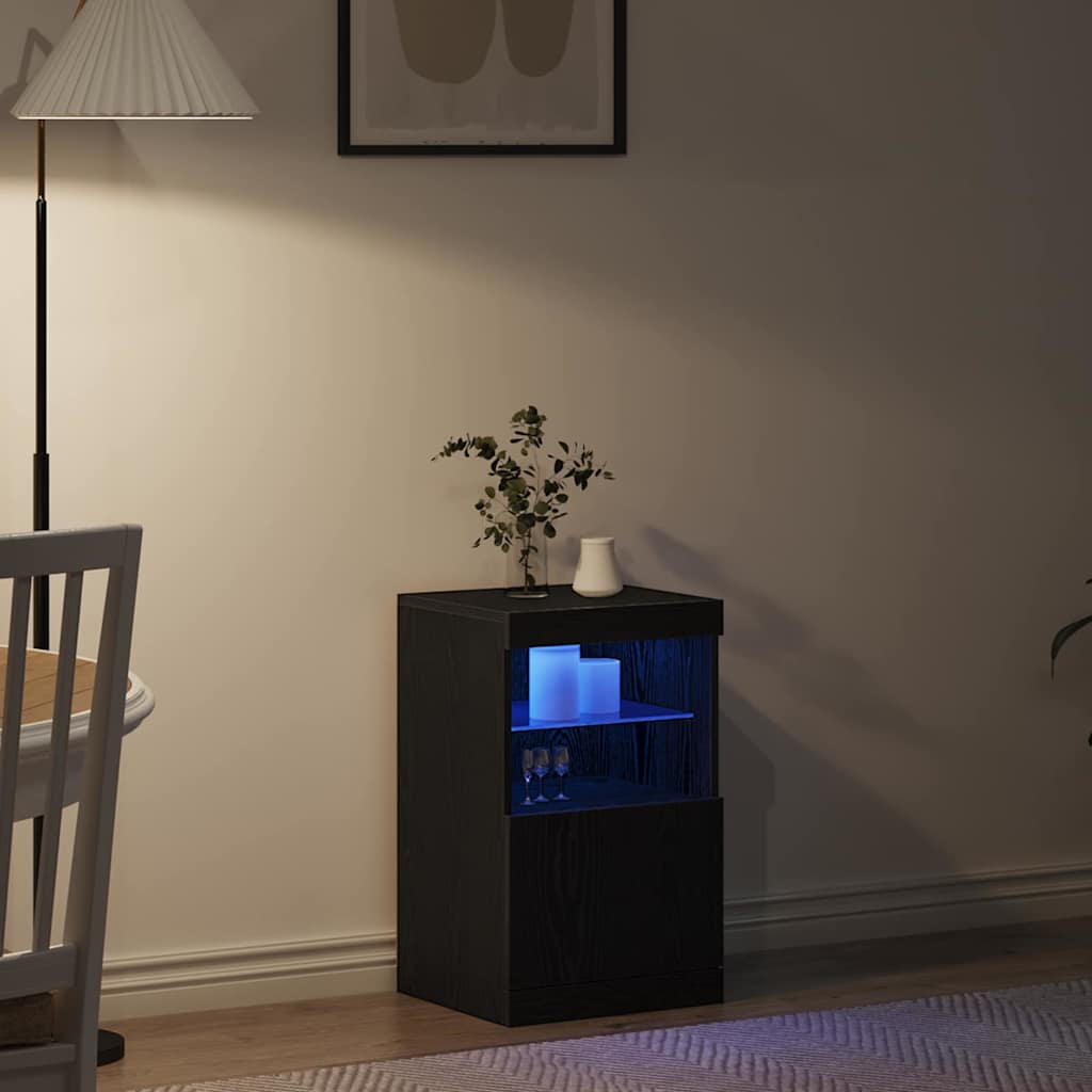 LED Bufetas Juodas ąžuolas 41 x 37 x 67 cm Apdirbta mediena
