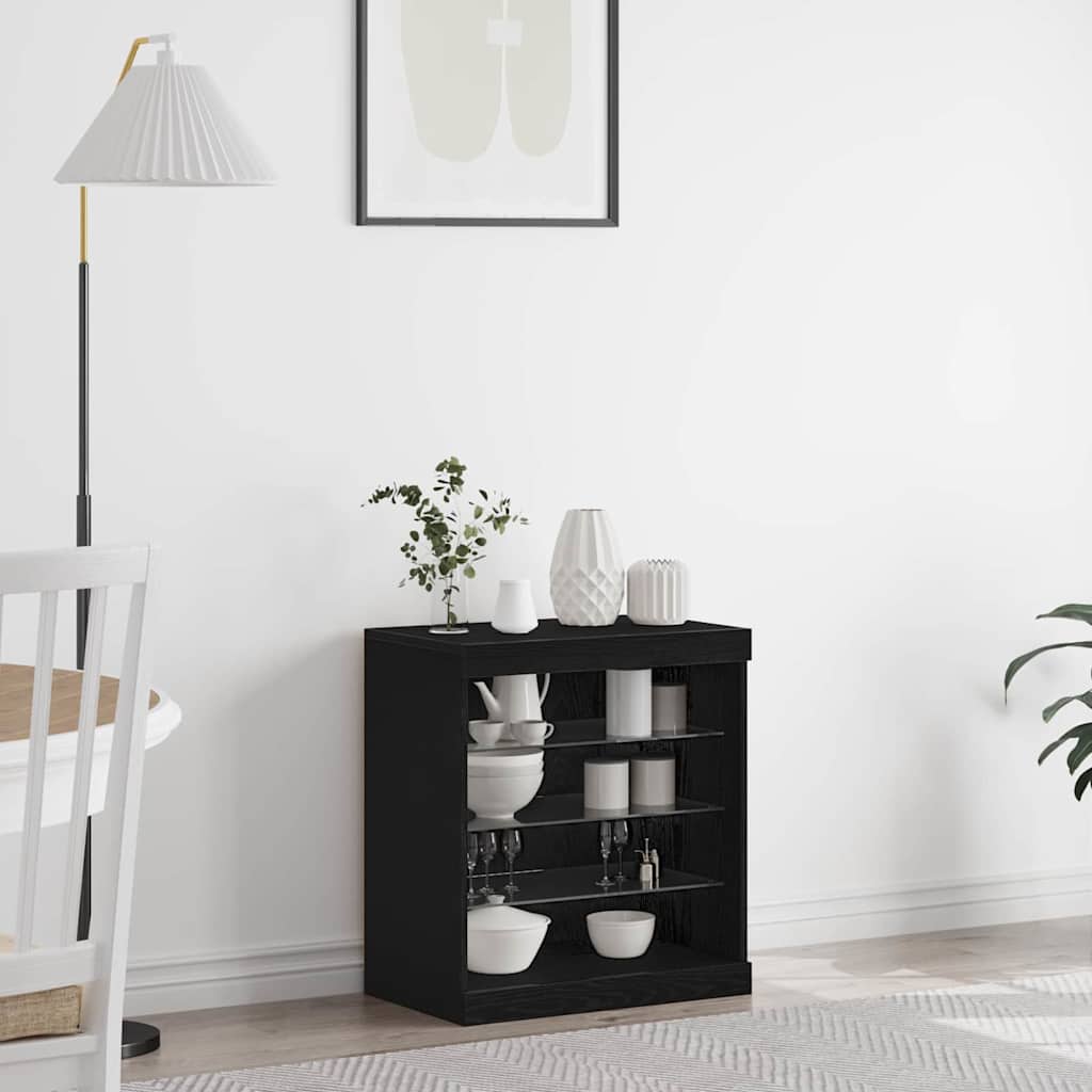 LED Bufetas Juodas ąžuolas 60,5 x 37 x 67 cm Apdirbta mediena