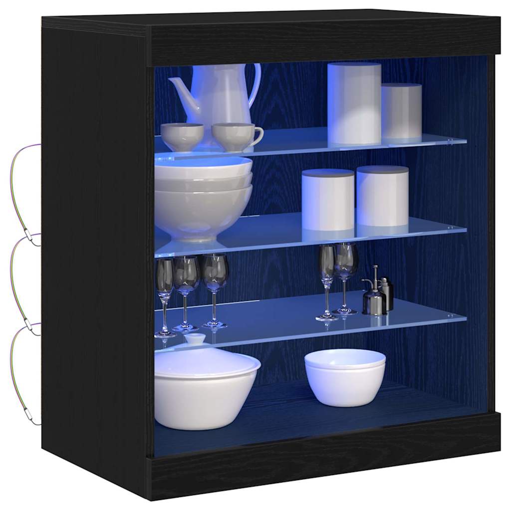 LED Bufetas Juodas ąžuolas 60,5 x 37 x 67 cm Apdirbta mediena