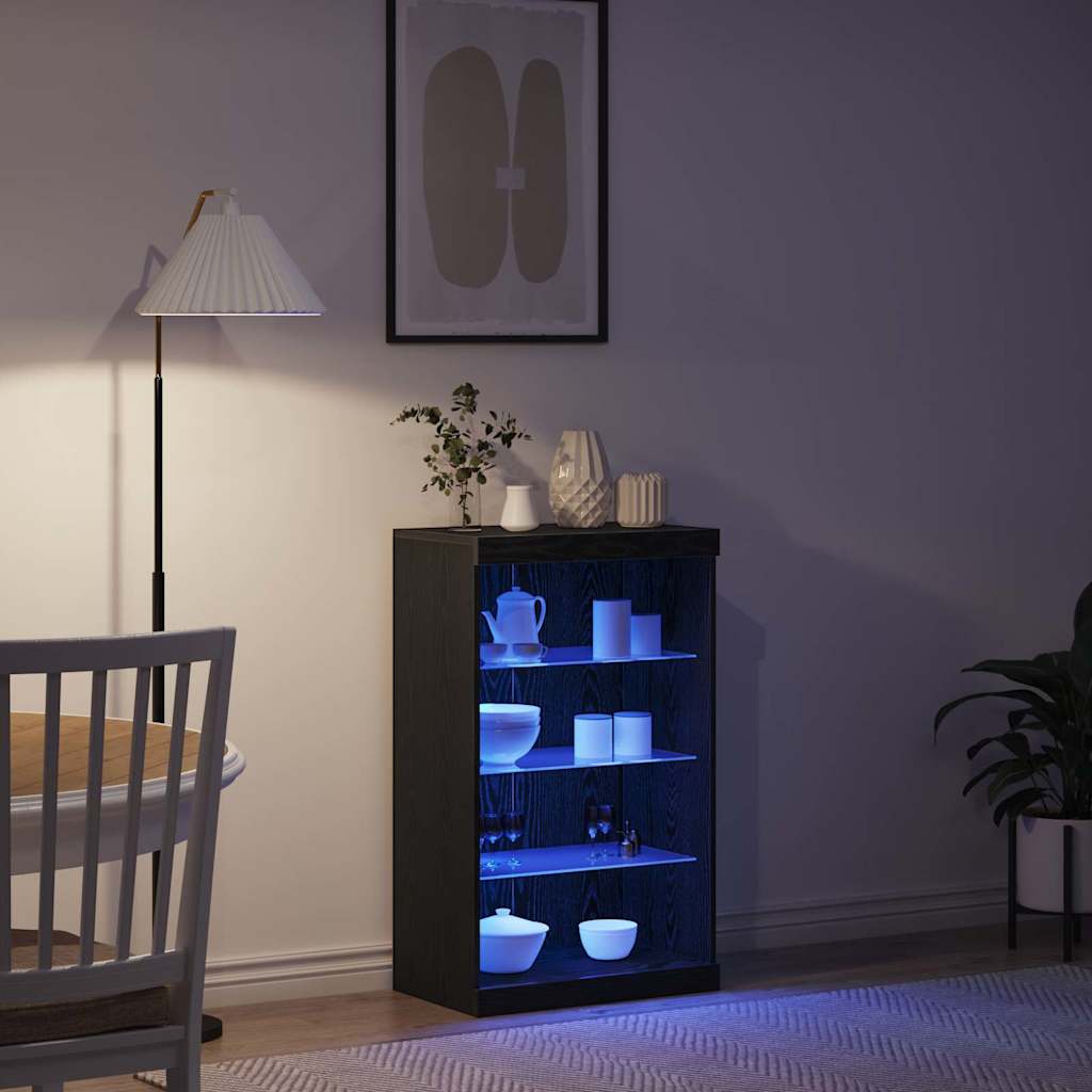 LED Sideboard Black oak 60.5x37x100 cm Engineered wood