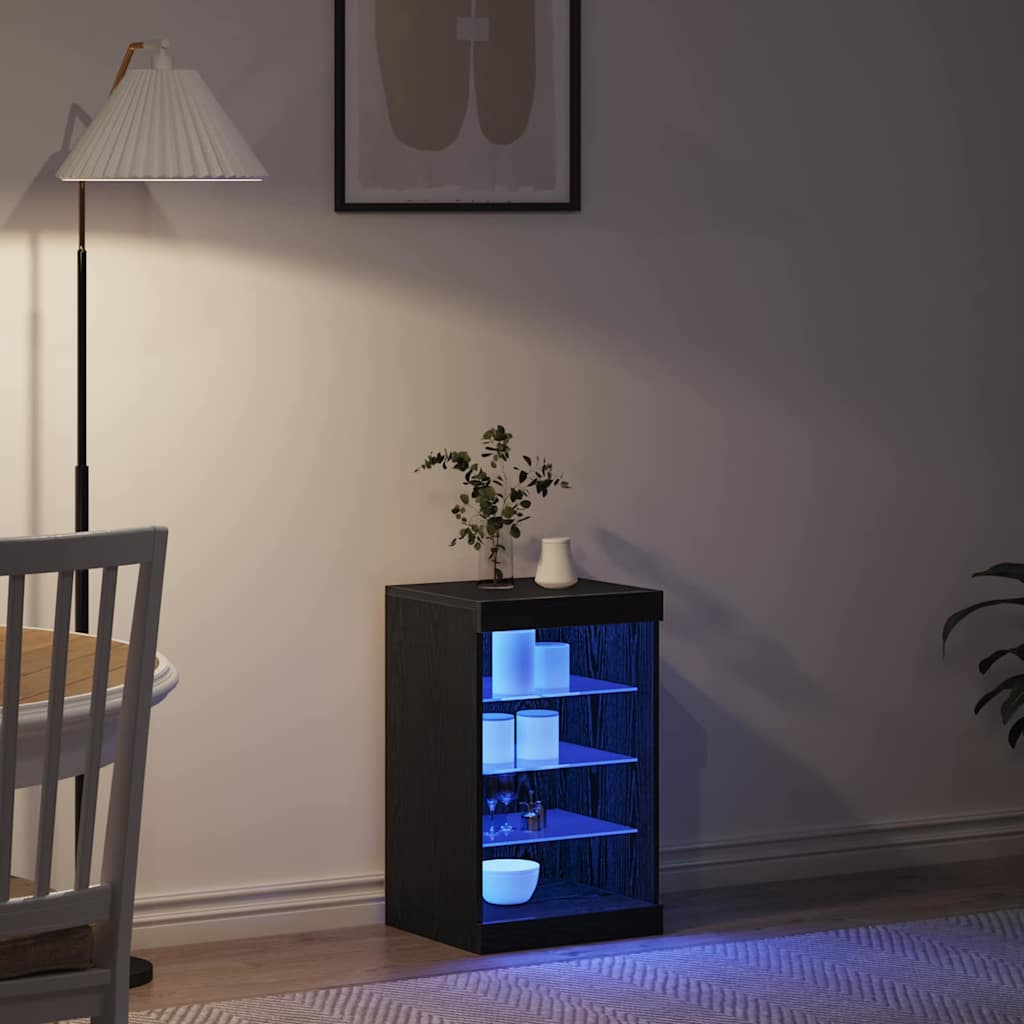 Juodas ąžuolo puslankis su LED apšvietimu 41x37x67 cm