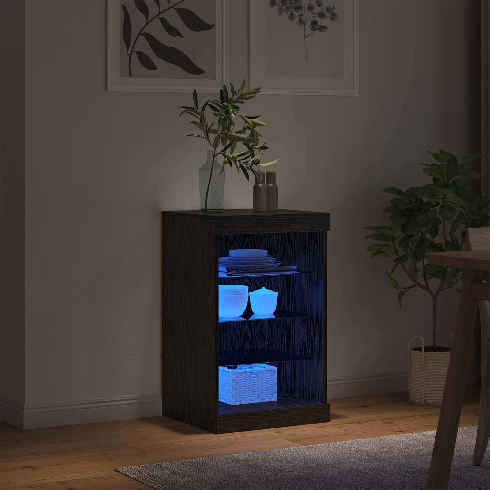LED Bufetas Juodas ąžuolas 41 x 37 x 67 cm Apdirbta mediena
