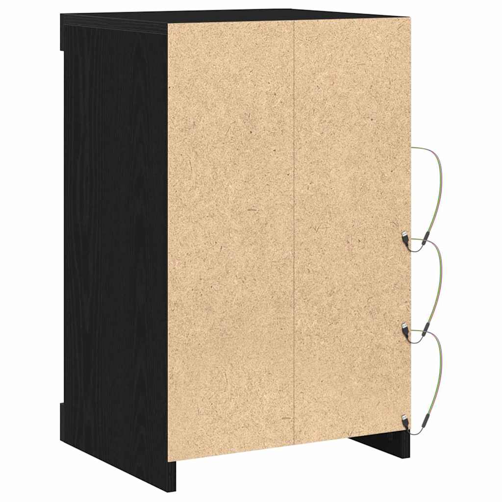 Juodas ąžuolo puslankis su LED apšvietimu 41x37x67 cm