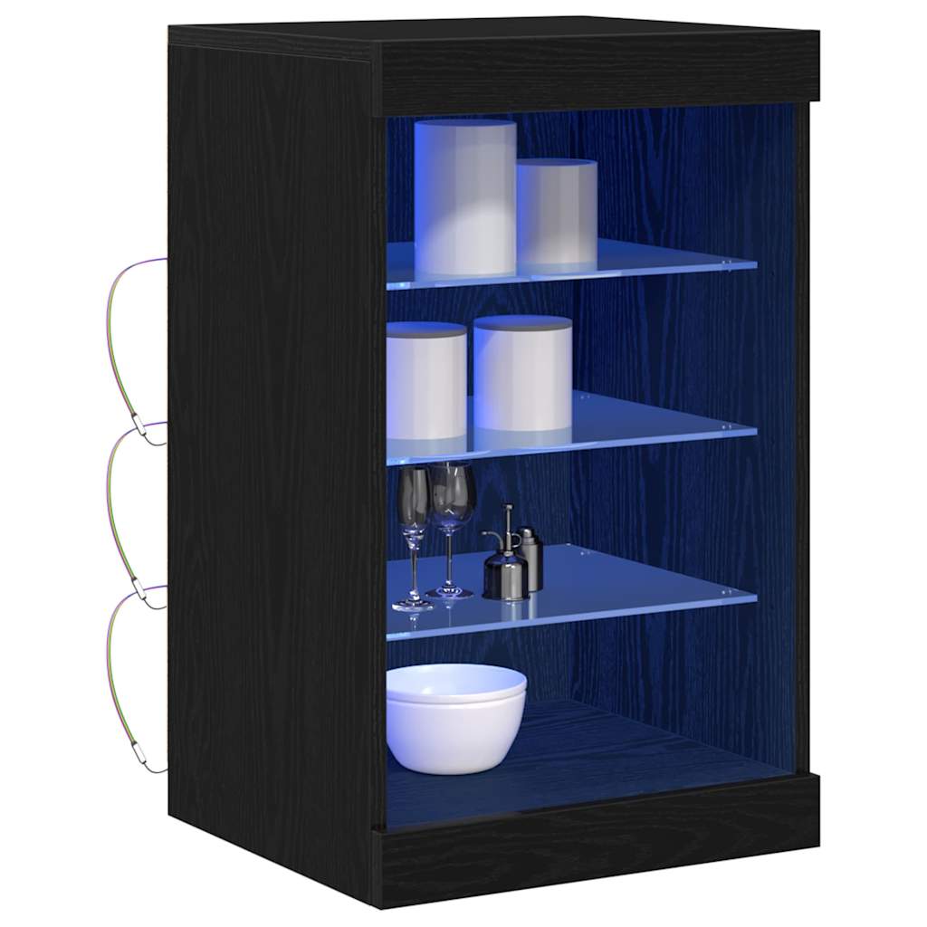 Juodas ąžuolo puslankis su LED apšvietimu 41x37x67 cm