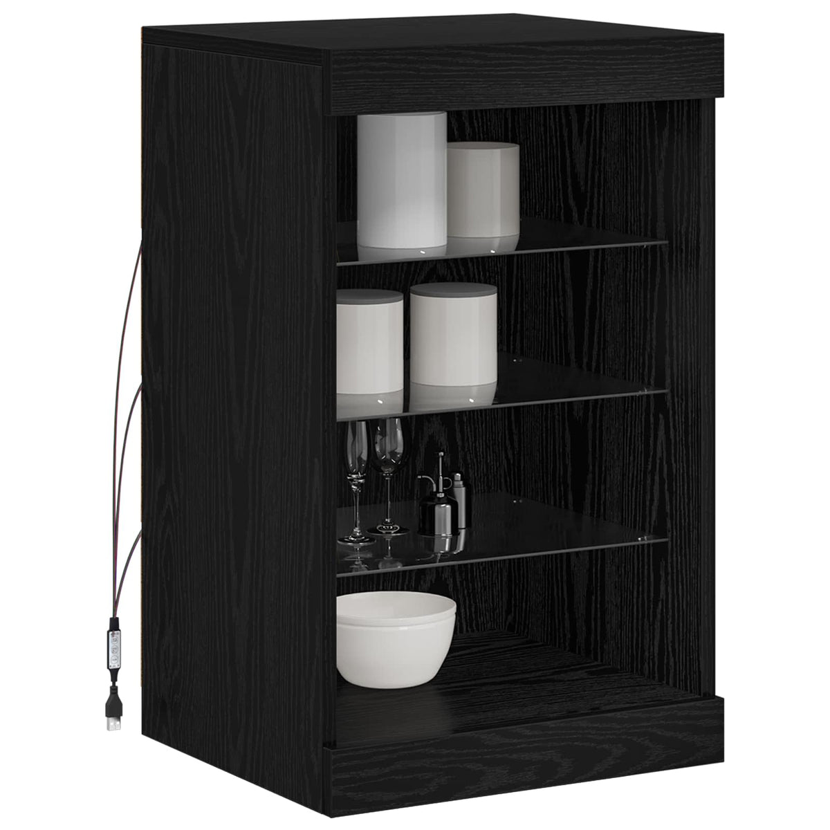 LED Bufetas Juodas ąžuolas 41 x 37 x 67 cm Apdirbta mediena