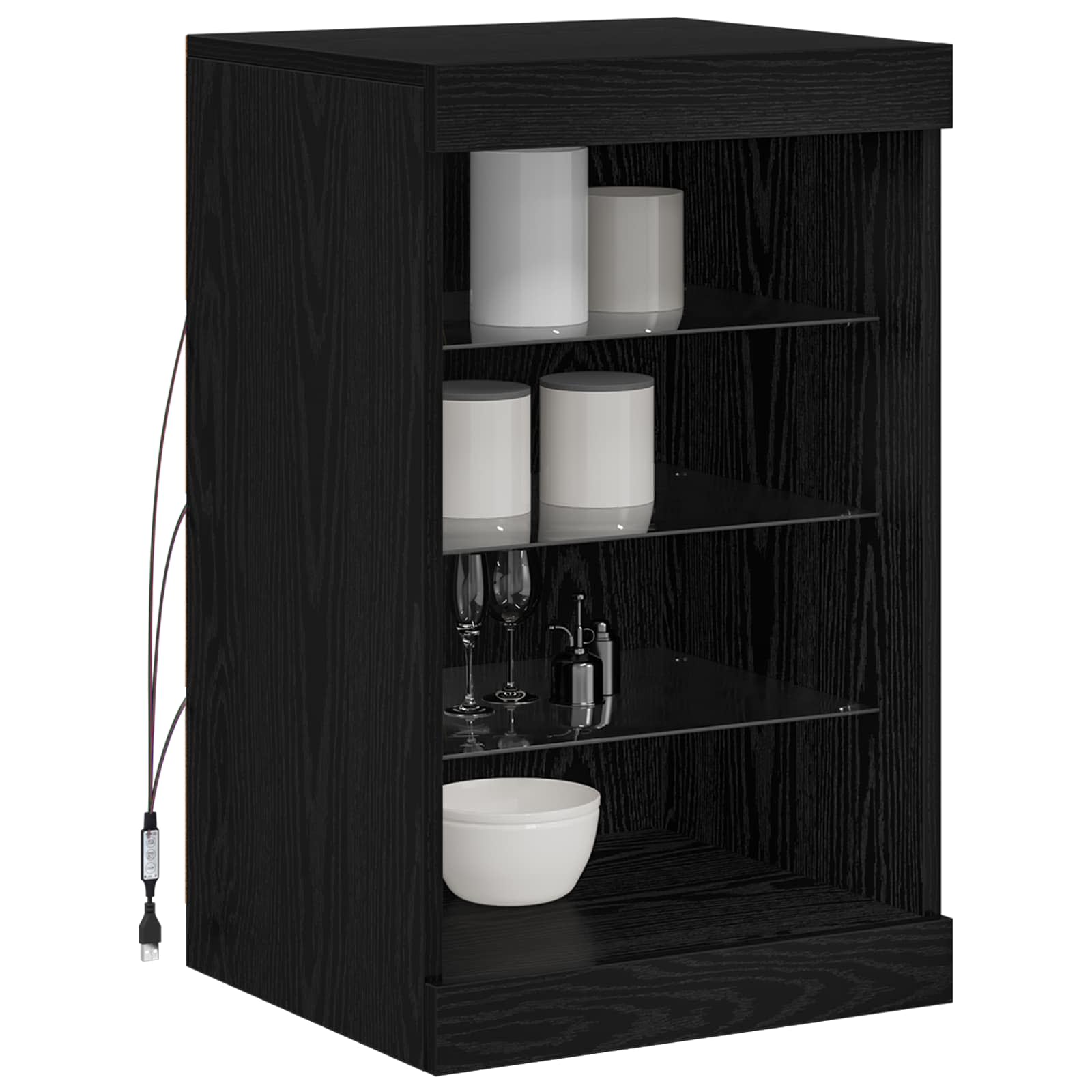 LED Bufetas Juodas ąžuolas 41 x 37 x 67 cm Apdirbta mediena