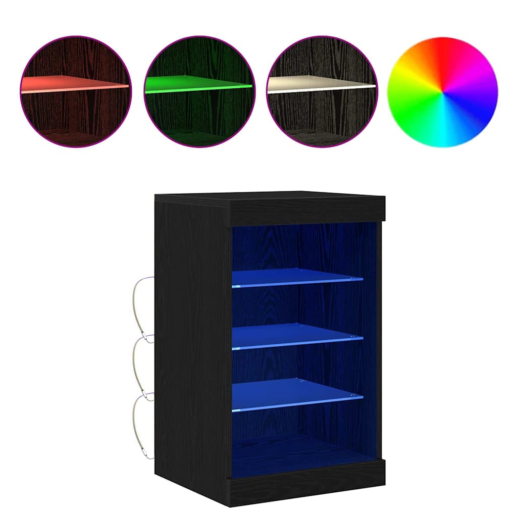 Juodas ąžuolo puslankis su LED apšvietimu 41x37x67 cm