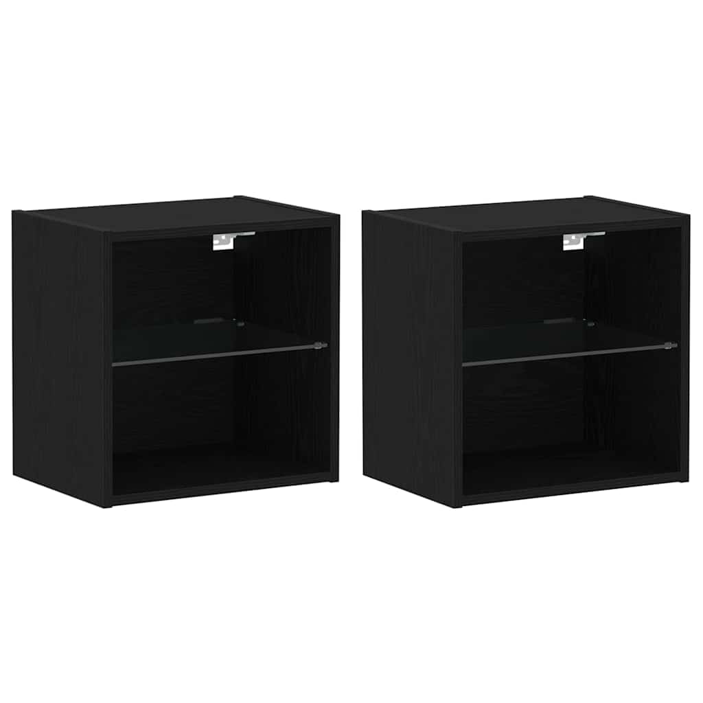 Floating shelf with shelf 2 pcs Black 40 x 28.5 x 40 cm