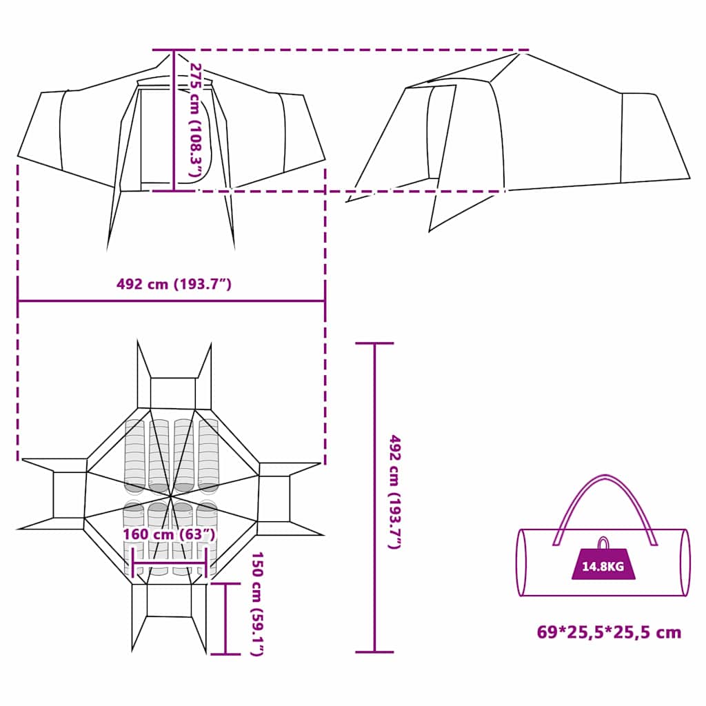 Tipi Tent Green and Sand 492 x 492 x 275 cm