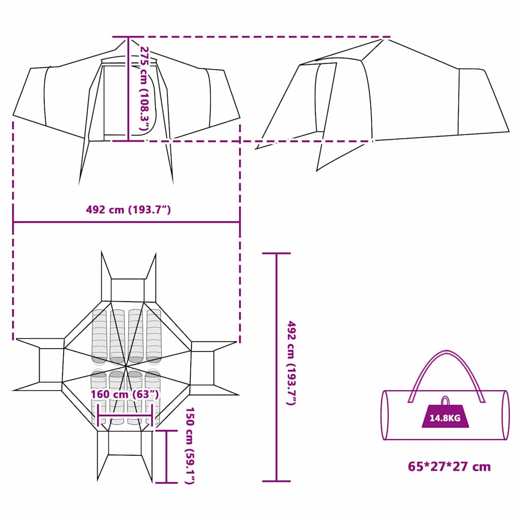 Tipi palapinė Pilka ir oranžinė 492 x 492 x 275 cm audinys
