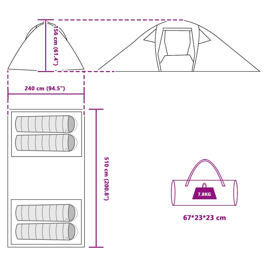 Tent with a roof Grey and orange and black 510 x 240 x 156 cm