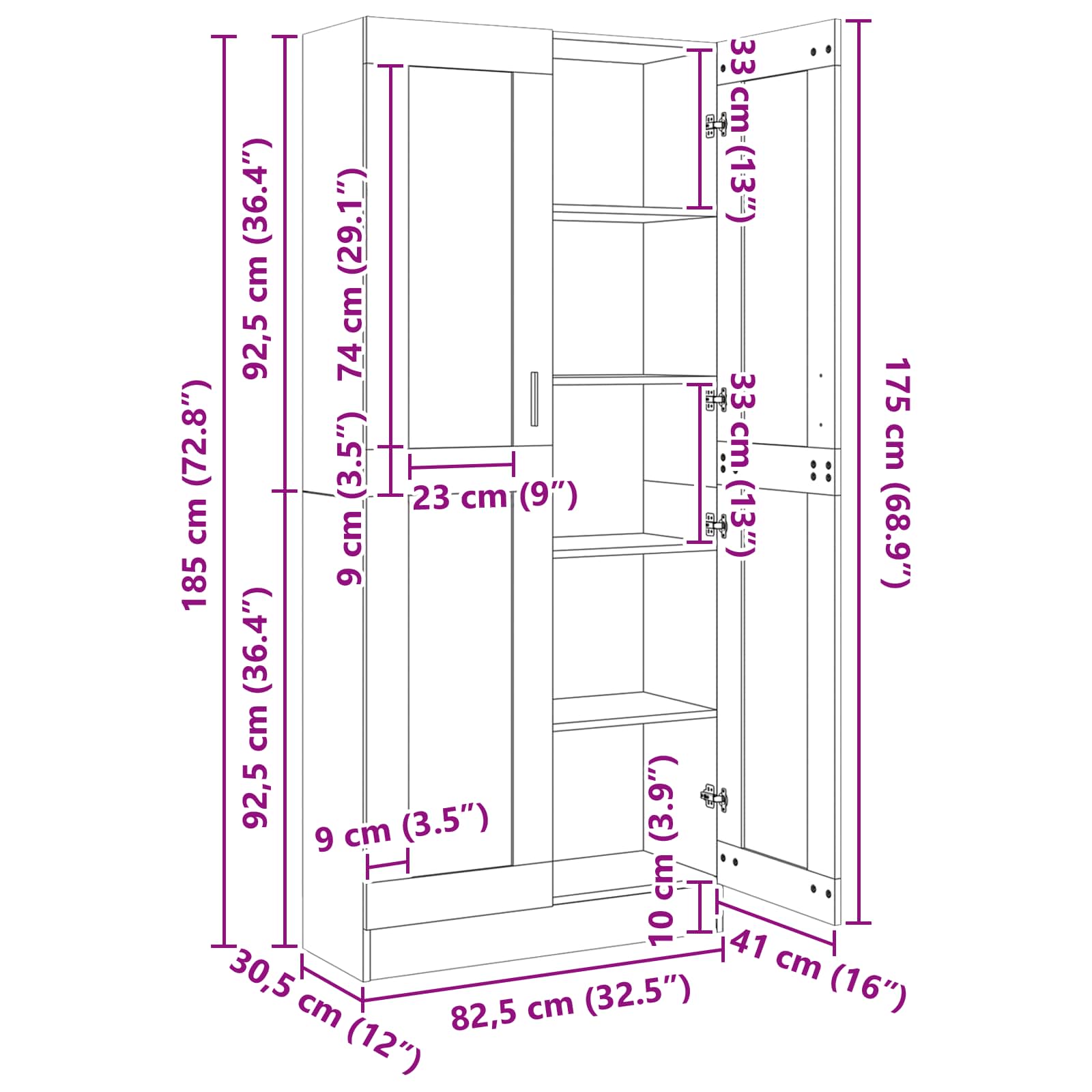 Knygų lentynos 2 vnt Juodos 82,5x30,5x185 cm Išdirbta mediena