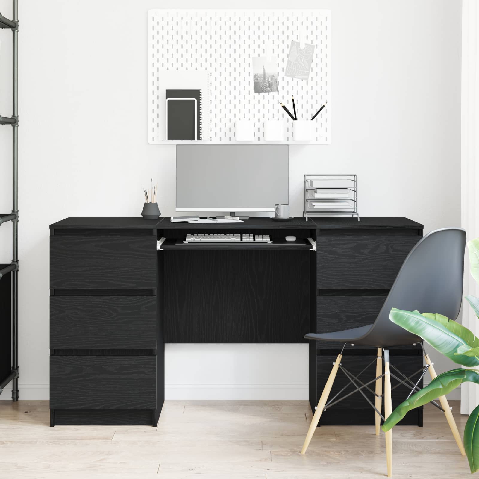 Desks 2 pcs Black 140x50x76 cm Engineered wood