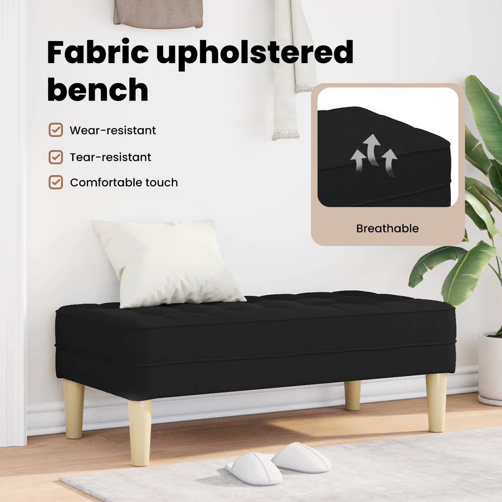 Bench Black 113x57x39 cm Fabric