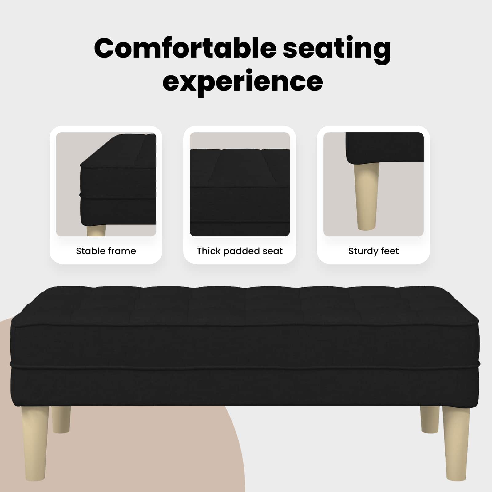 Bench Black 113x57x39 cm Fabric