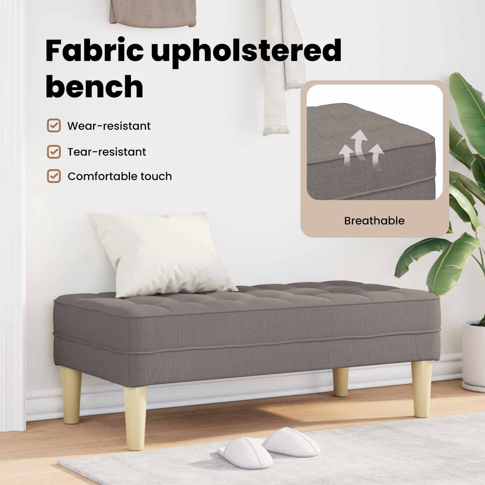 suoliukas su pagalve Taupe 113 x 57 x 39 cm audinys