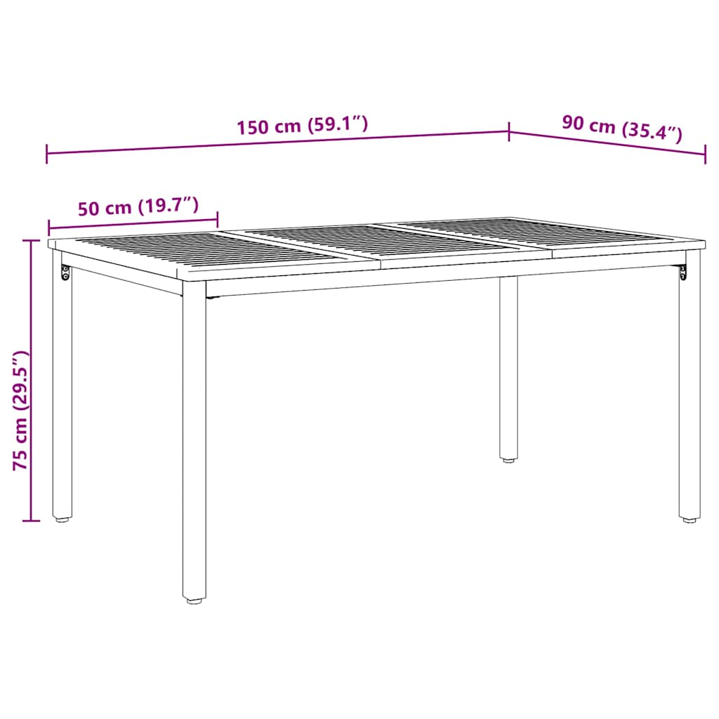 Lauko stalas Natūrali ir juoda 150 x 90 x 75 cm