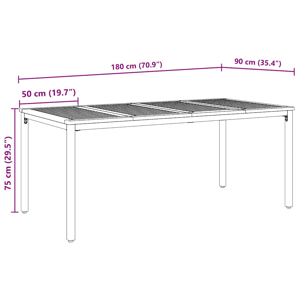 Lauko stalas Natūrali ir juoda 180 x 90 x 75 cm