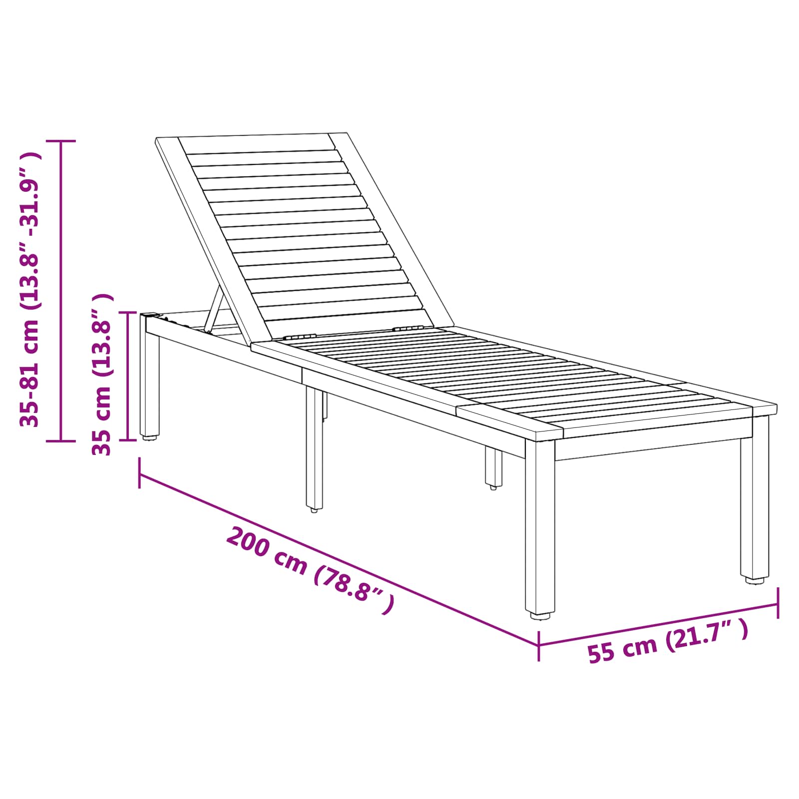 Saulės gultas Pilka 200 x 55 x 35cm Akacijos medienos masyvas