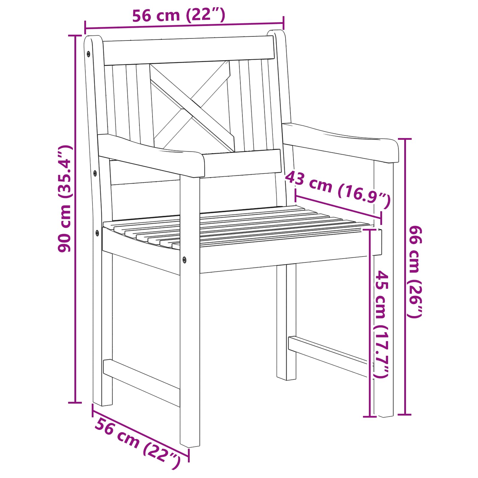 Sodo Kėdė 2 pcs 56 x 56 x 90 cm Kietos akacijos mediena
