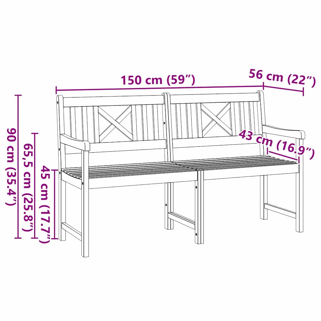 Sodo suolas Ruda 150 x 56 x 90 cm Kietos akacijos mediena
