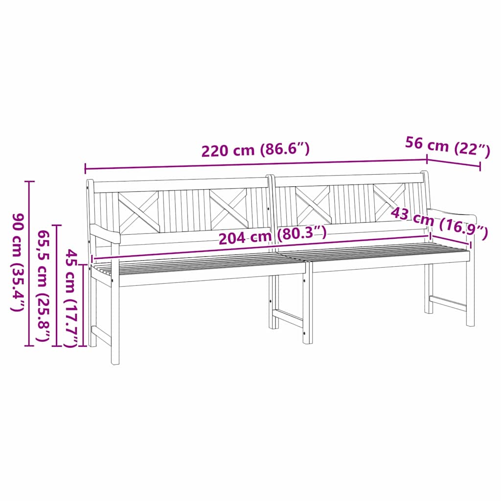 Dārza sols Brūns 220 x 56 x 90 cm Masīva akācijas koksne