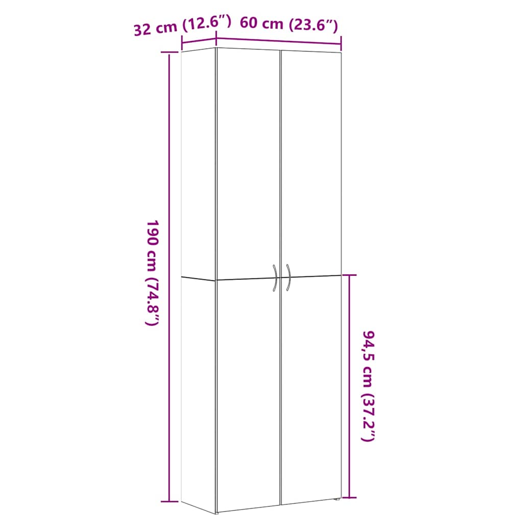 Biroja skapis melns 60x32x190 cm apstrādāta koksne