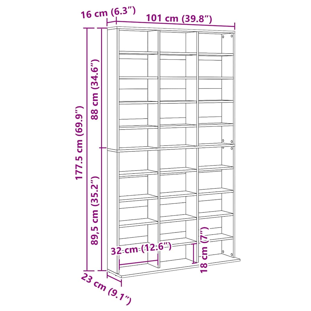 CD spintelė juoda ąžuolo 101 x 23 x 177.5 cm Apdirbta mediena