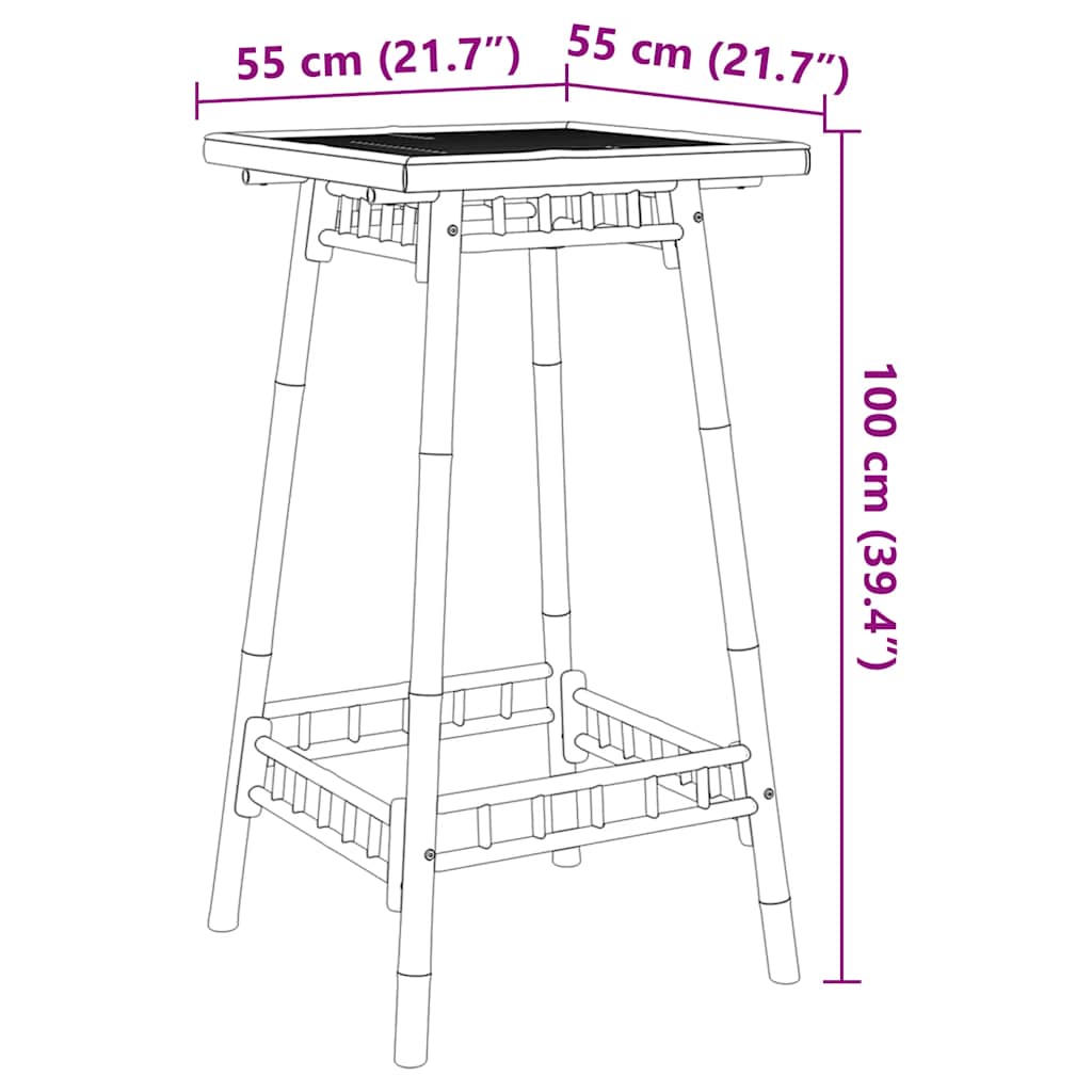 Lauko baro stalas, kvadratinis, 55x55x100cm, bambukas