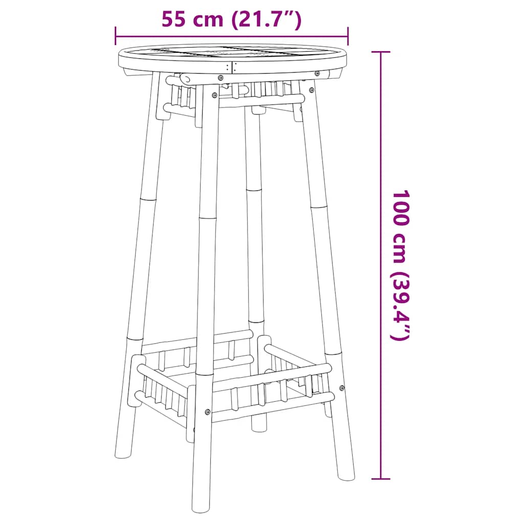 Lauko baro stalas, apvalus, Ø55x100 cm, bambukas, Ø55x100 cm