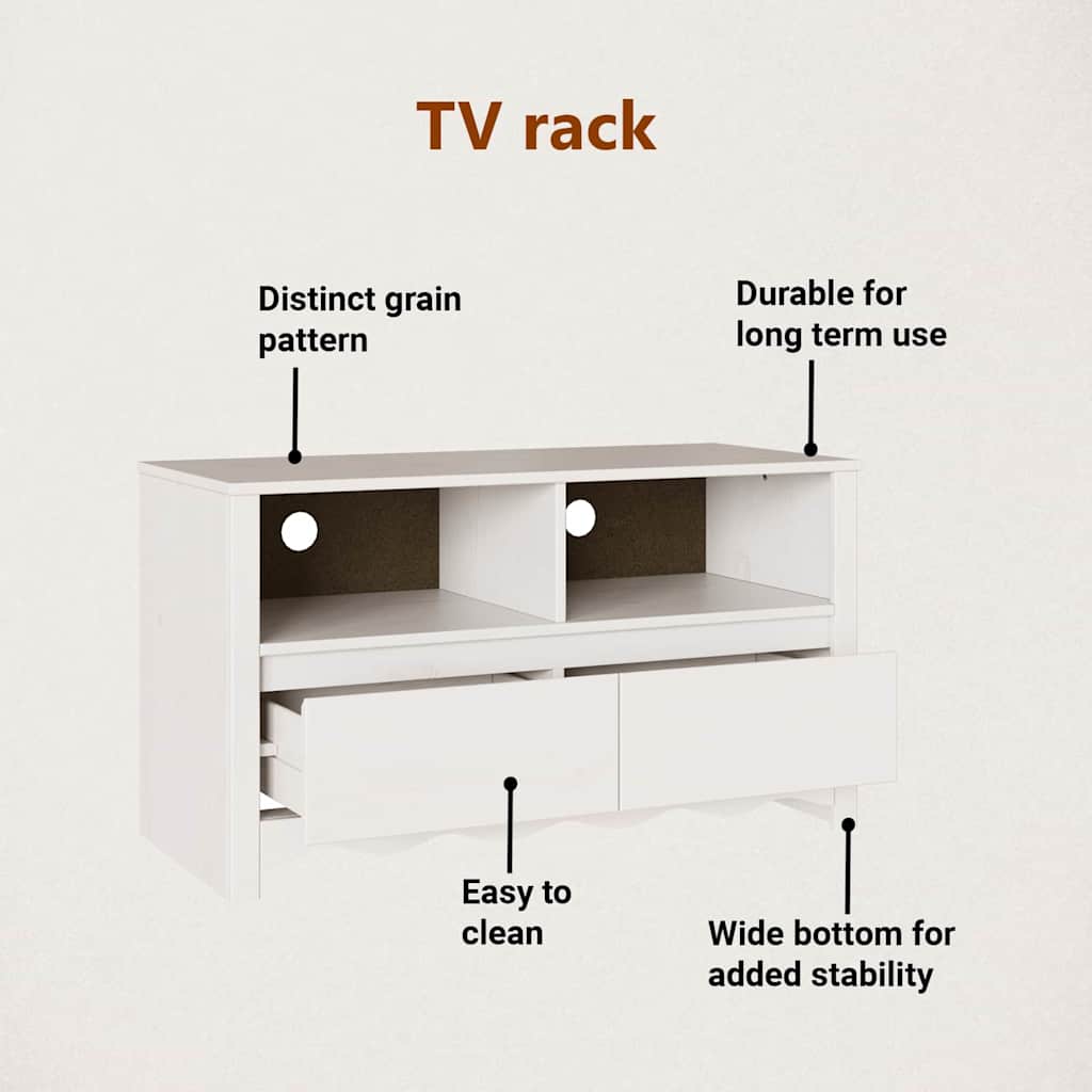 TV skapītis "DRAMMEN" Balts 99x43x55 cm Masīvkoks priede