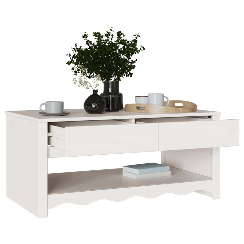 Kavos staliukas "DRAMMEN" Baltas 99x55x45 cm Kietas pušies medis